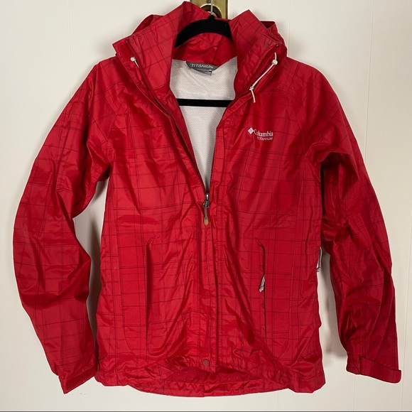 Columbia Titanium Omni-Tech Red Rain Jacket Plaid - Picture 1 of 9